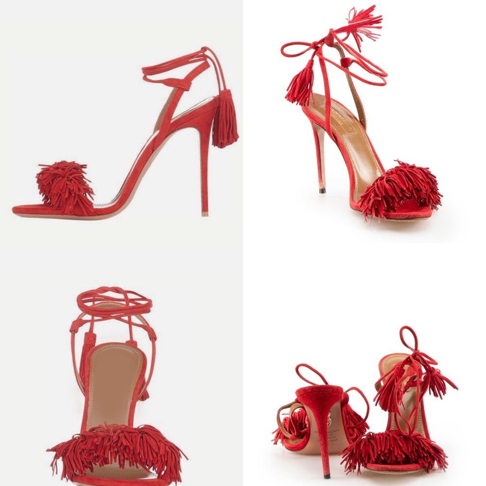 ❤️Aquazzura Red Suede Wild Thing strappy heels! Great condition!